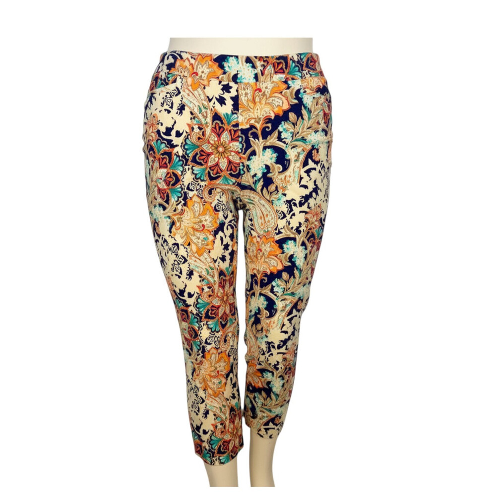 Chico's Women's Paisley Cropped Pants, Size 8 Multicolor